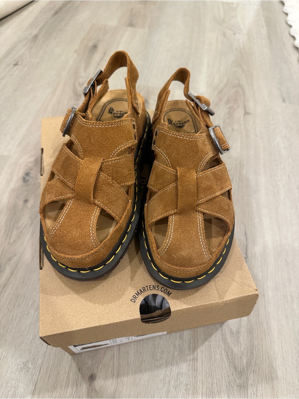 Dr. Martens Kids Suede Fisherman Sandals in Tan Brown